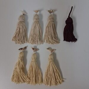 7 Vintage Tassels Beige Gold Yellow Burgundy Fringe Trim Boho Craft‎ Decor Lot